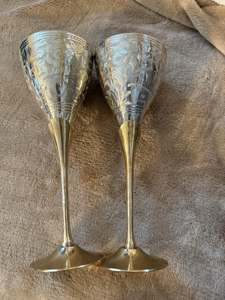 Etched Silver Plated With Brass Handle goblets