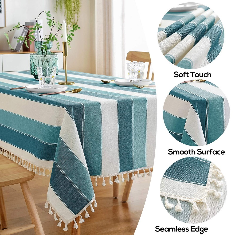 AmHoo Striped Tassel Tablecloth Stitching Rectangle Table Cloth Cotton Linen ...
