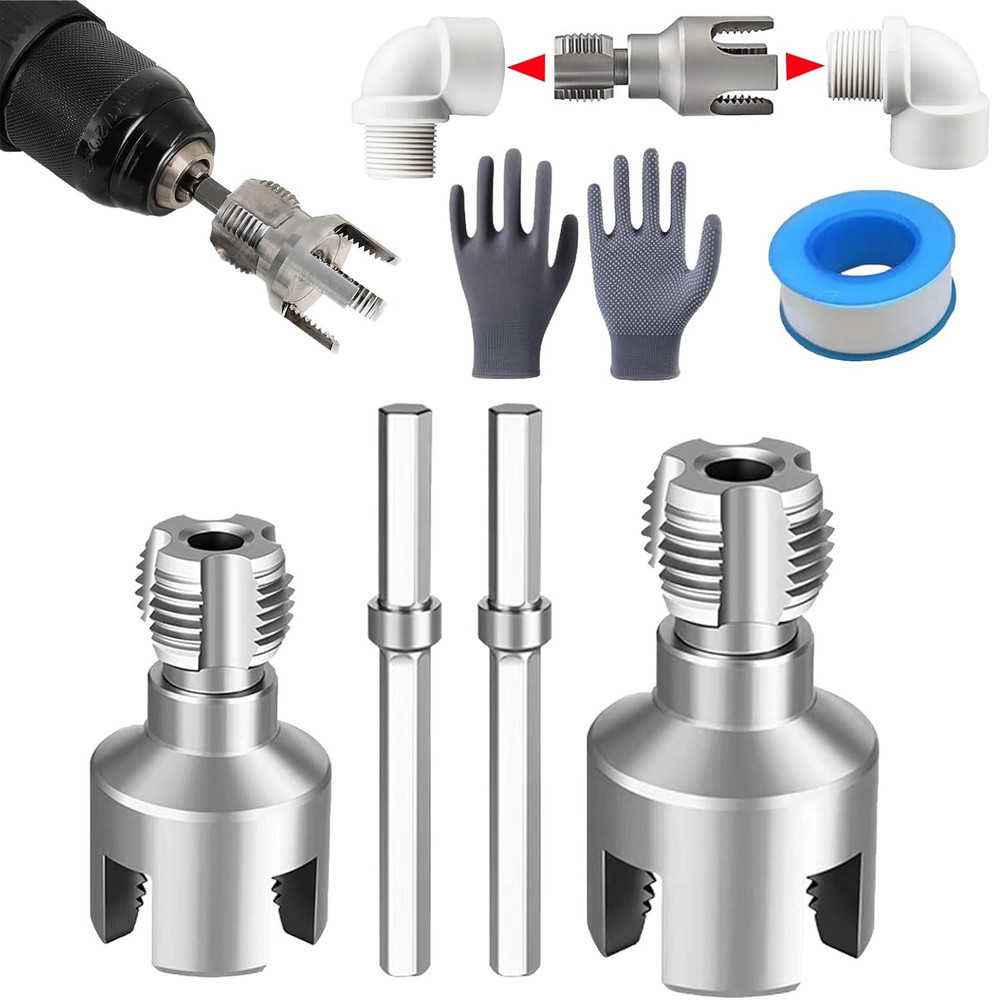 Pipe Threading Tool Kit with Internal & External Threader, 1/2"+ 3/4" Pipe Sizes