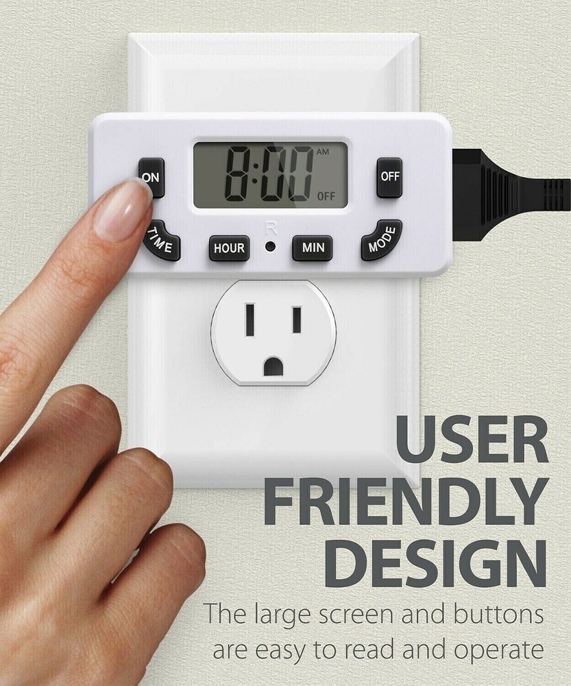2x Digital LCD Clock Timer Outlet Plug In Switch Electric 24 Hour Programmable