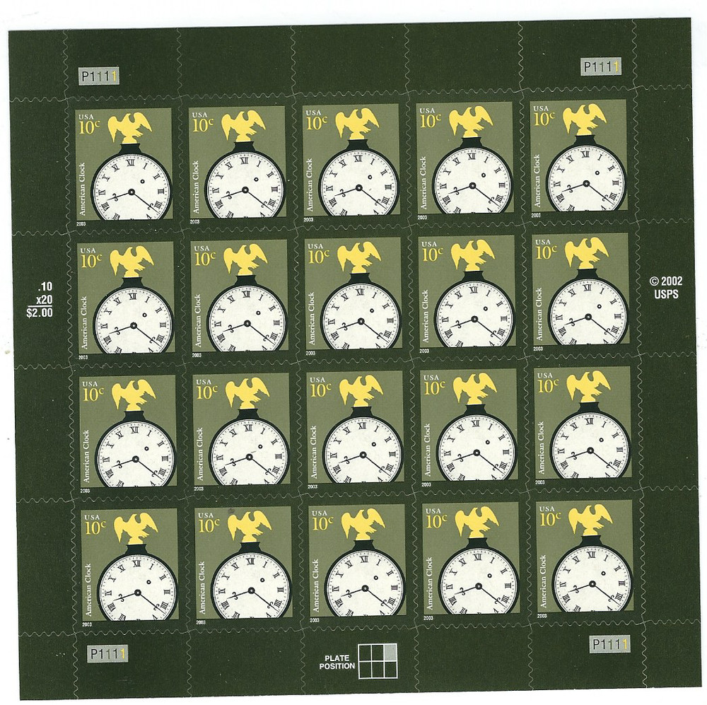 Scott #3757...10 Cent...Clock...Pane of 20