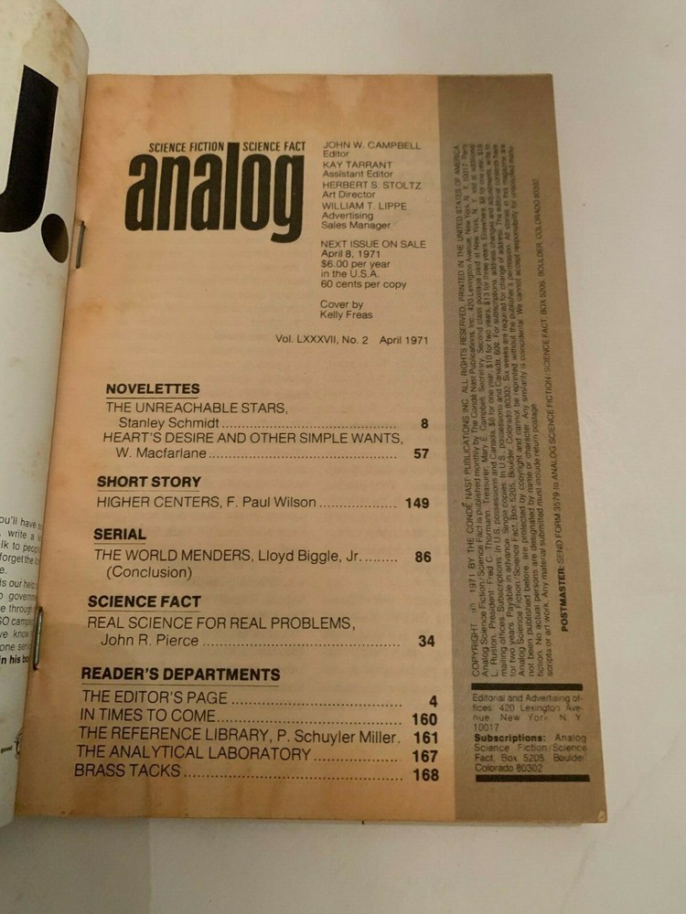 April 1971 Analog Science Fiction Science Fact Magazine