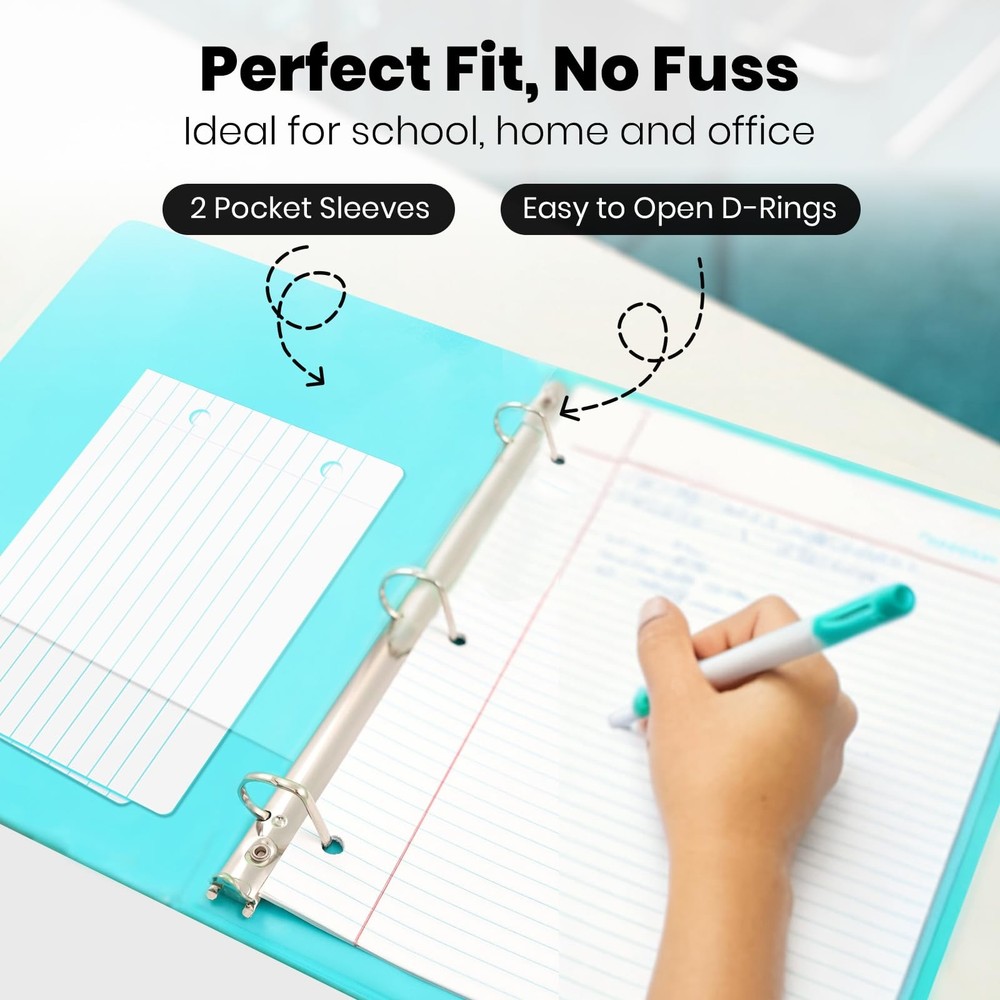 Yoobi 0.5" 3-Ring Binders, Round D-Rings, 2 Pockets, Durable