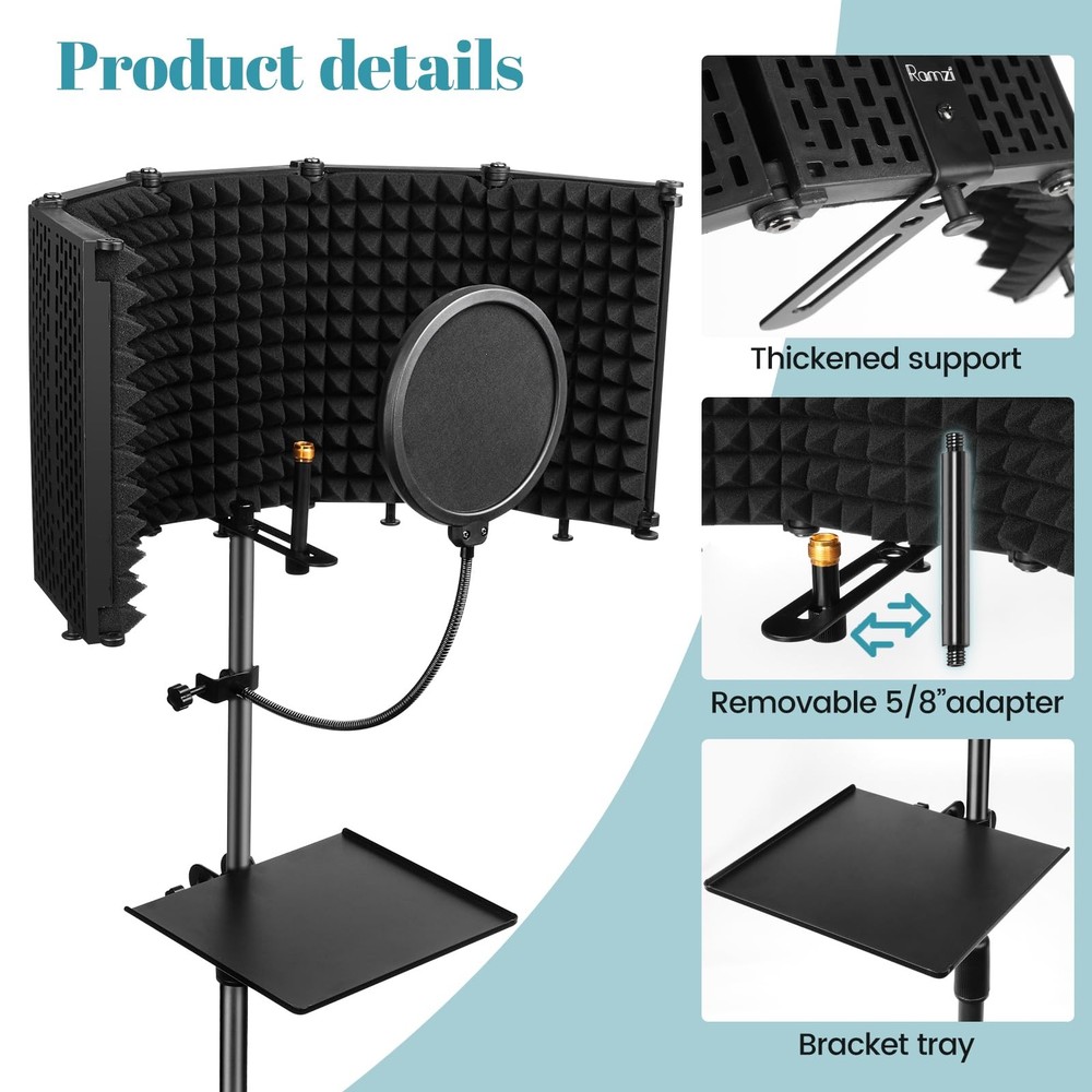 Microphone Stand With Isolation Shield,Recording Studio Equipment With Pop Fi...