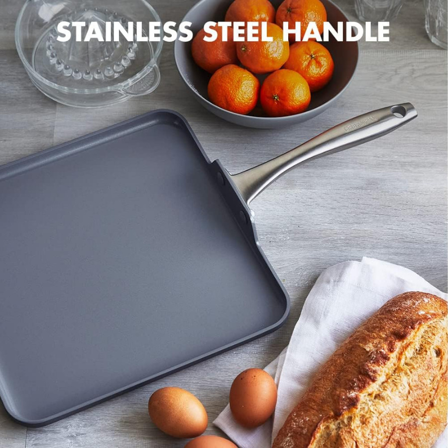 GreenPan Lima Ceramic Nonstick 11" Square Griddle - Oven & Broiler Safe, Gray