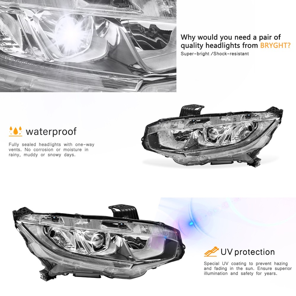 For 2016 2017 2018 2019 2020 2021 Honda Civic Halogen Left Driver Headlight