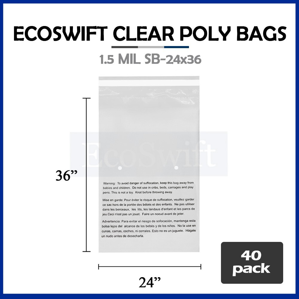 40 24x36 LARGE Self Seal Suffocation Warning Clear Poly Bags 1.5 mil Free Ship