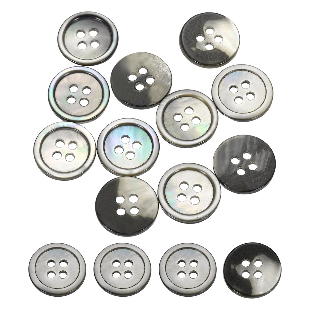 20Pcs Natural Shell Buttons, 15mm 4-Hole Clothes Craft Sewing Button, Black