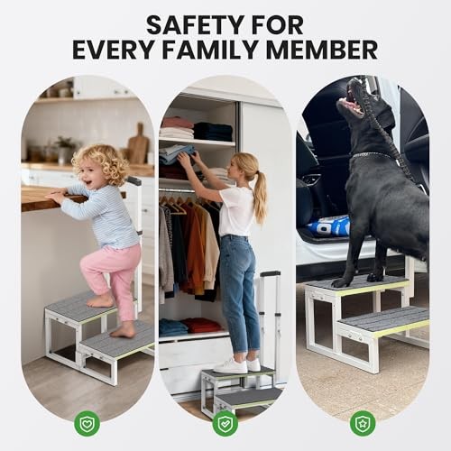 RV Steps with Handrail (26"-38"), Dual-Side Setup, Portable 2-Step RV White