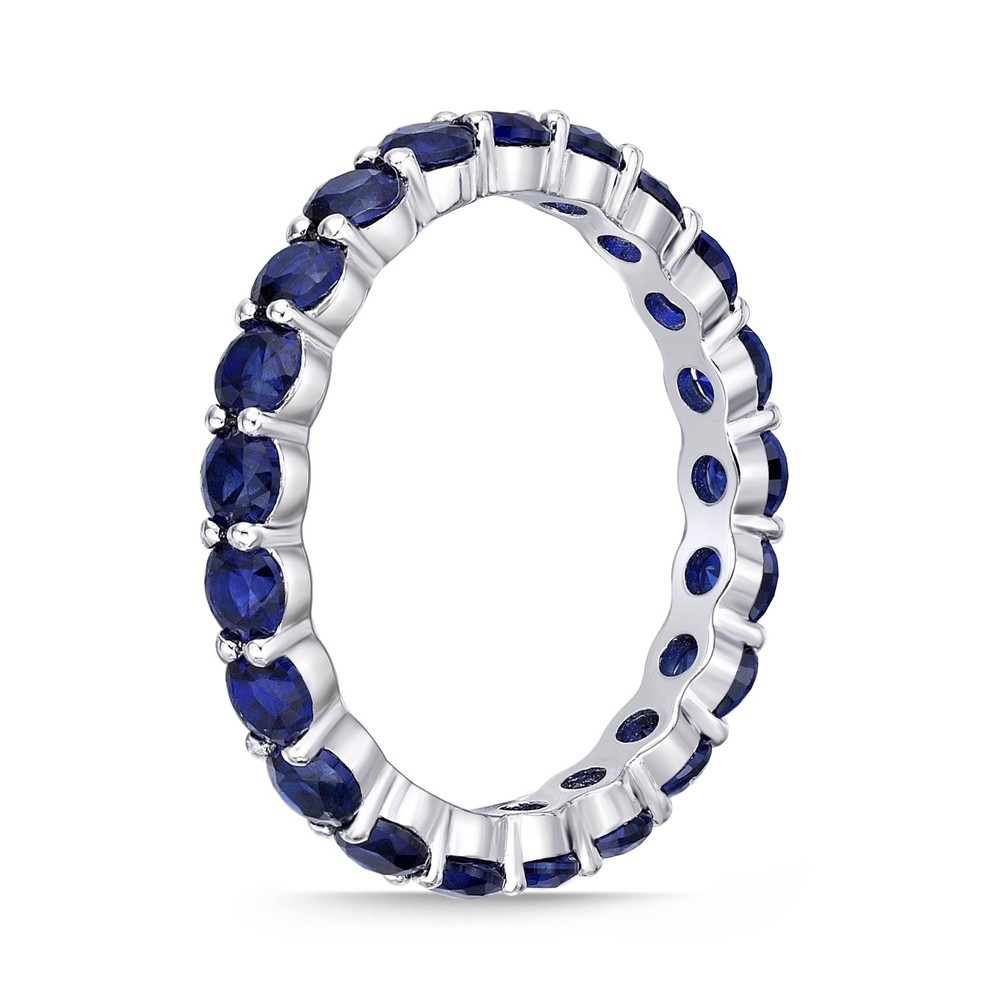 3 Round Created Sapphire 925 Sterling Silver Ring, Size - 9