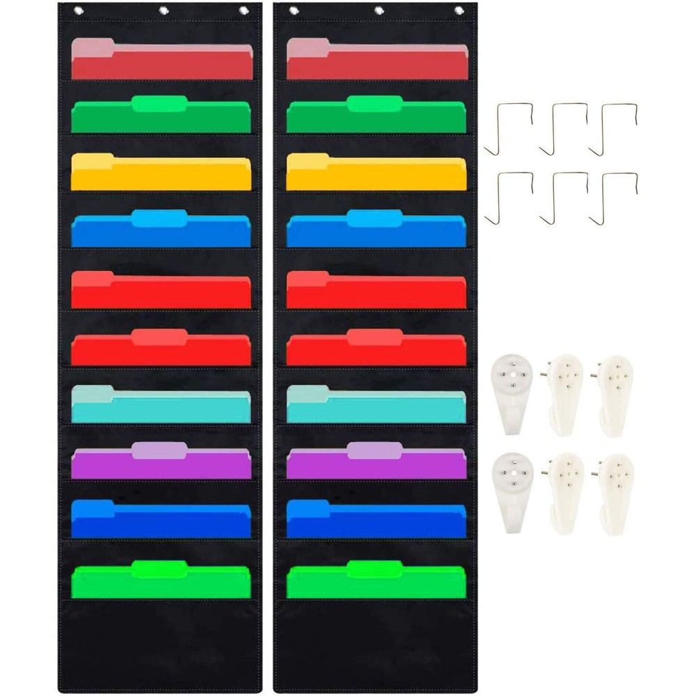 2 Pack Hanging File Holder Organizer Rack 10 Pocket File Folder Wall Mounted ...