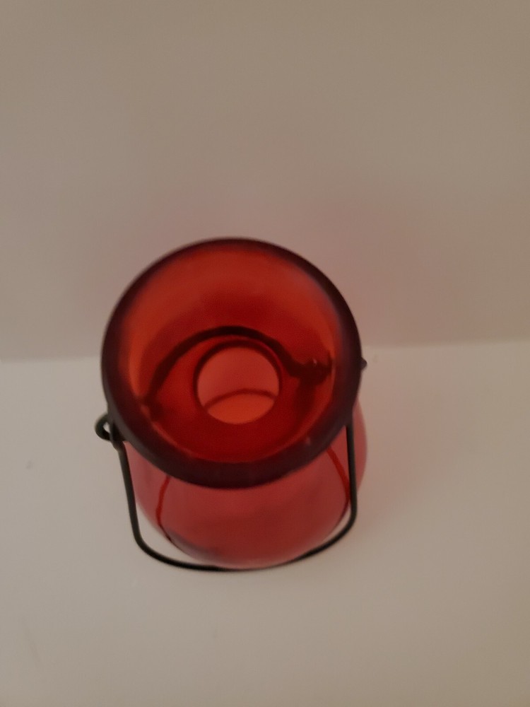 Red Glass Jug With Wire Handle 4 Inch
