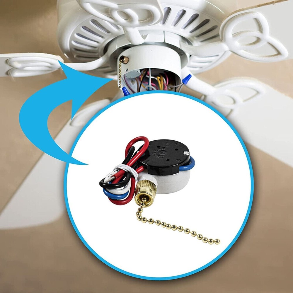 Ceiling Fan Switch for Zing Ear ZE-208s E89885 3-Speed 4-Wire Pull Chain Light