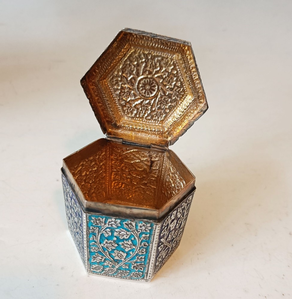 Antique Kashmiri Indian Silver Enamel Box