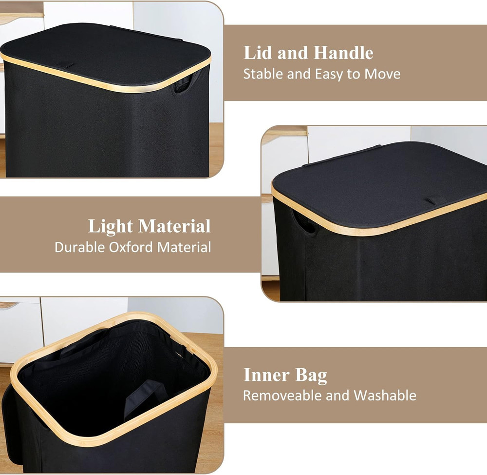 Laundry Hamper with Lid, 110L Large Laundry Hamper with Handle and Lid, Colla...