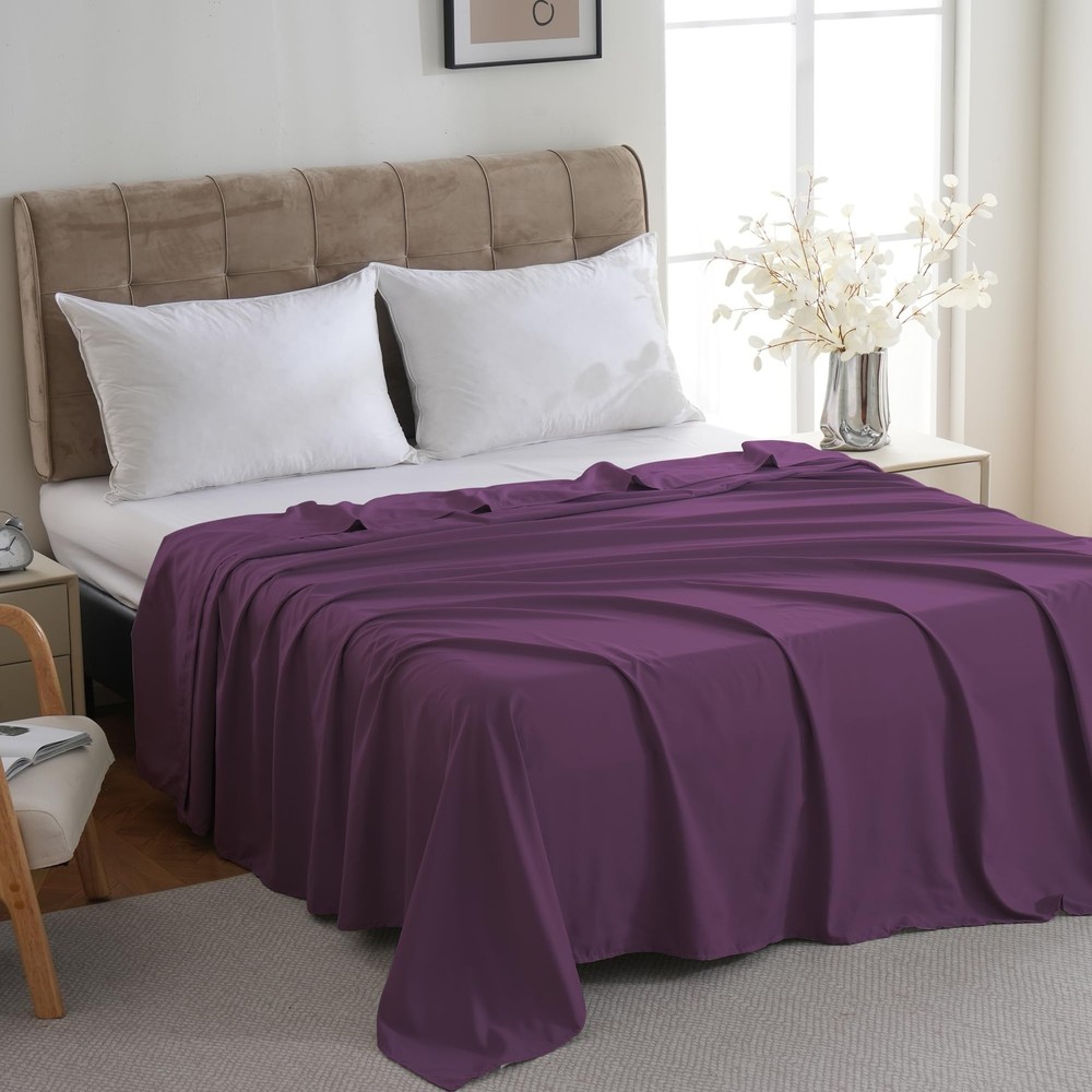 ZPECC Full Flat Sheet Only 1 Pack, Durable Dark Purple Top Bed Sheets Hypoall...