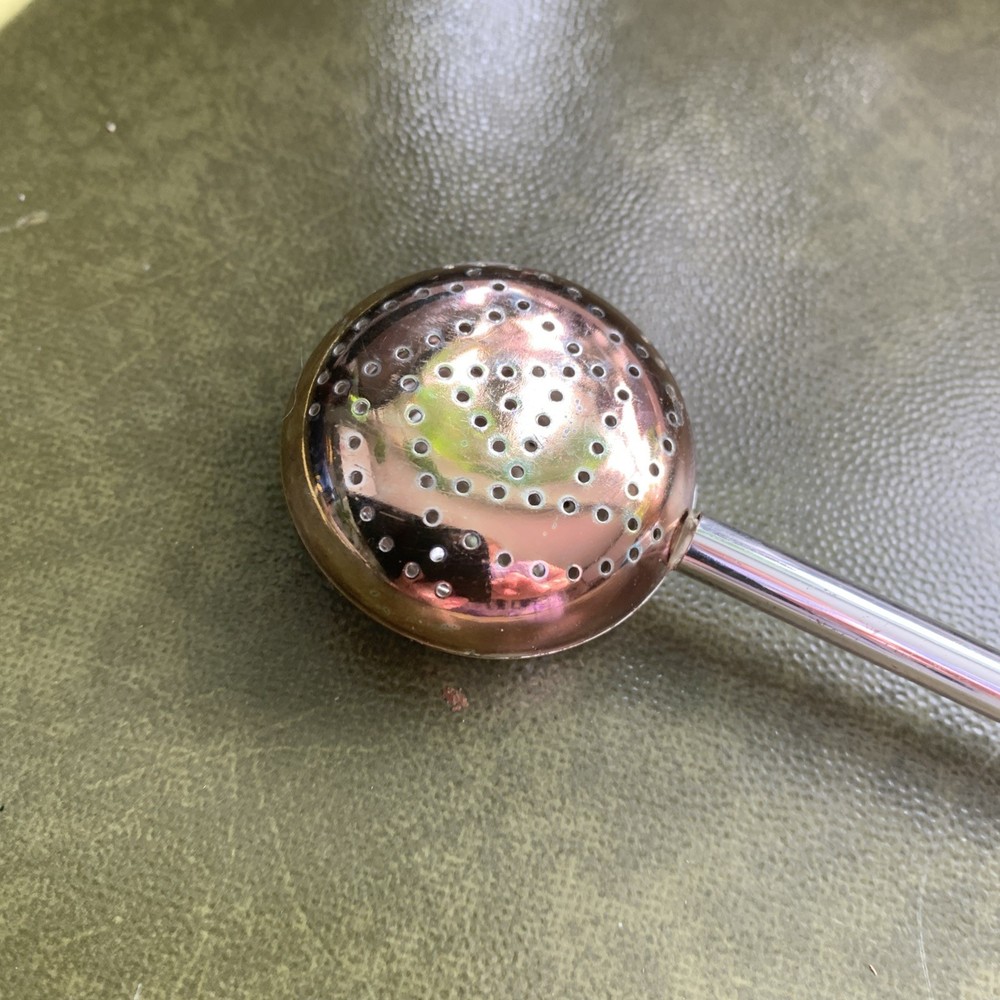 Antique Silver 7" Loose Tea Infuser Strainer Retractable Spoon Works