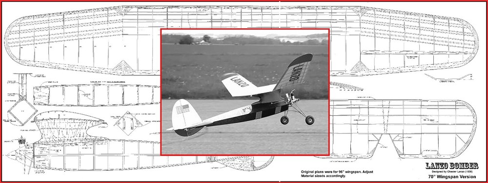 Model Airplane Plans (FF): 1938 Lanzo Bomber - 70" Version  - Old Timer