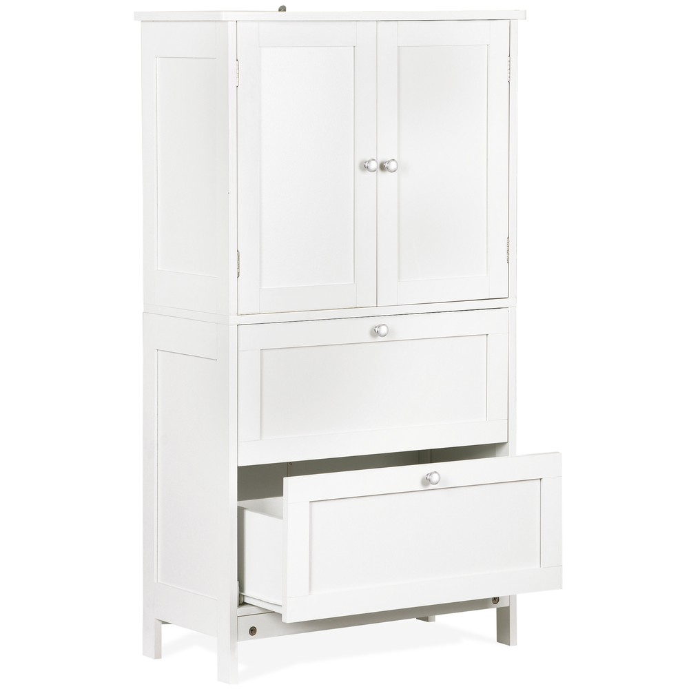 Freestanding Bathroom Floor Storage Unit with 2 Drawers Adjustable Shelf White