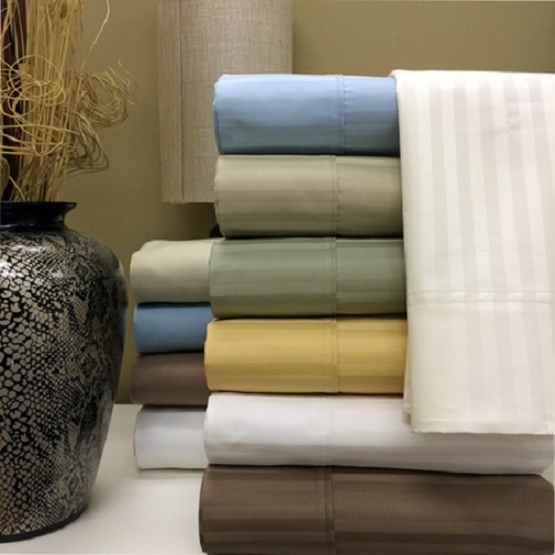 650 Thread Count Striped Bed Sheets Set Cotton Blend 15" Deep Pockets Sheets