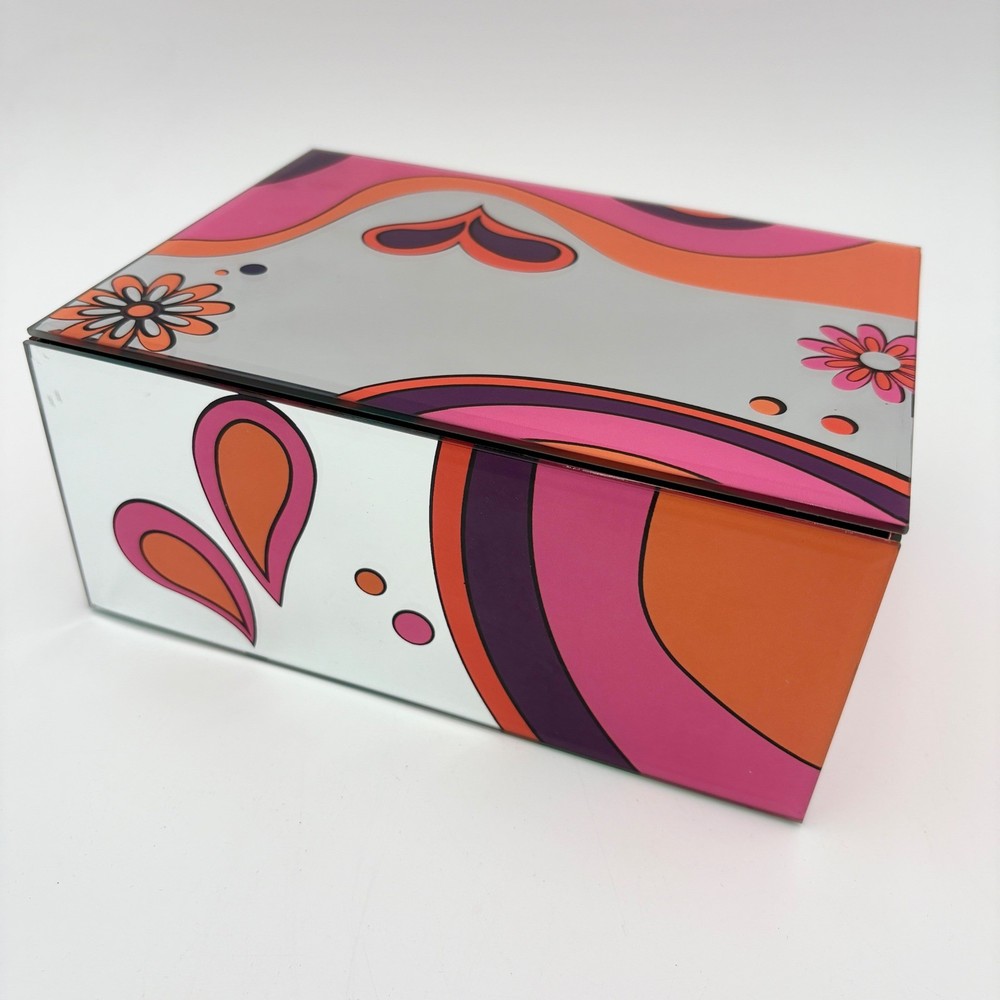 Mirrored Trinket Box Retro Style Jewelry Storage Container Decor