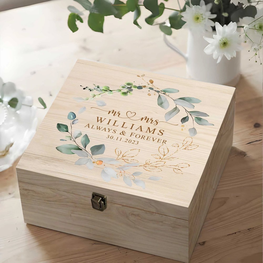 Personalised Floral Wedding Keepsake Box Custom Mr & Mrs Anniversary Gift Box