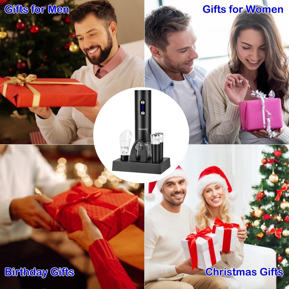 Electric Opener Set With Base, Accessories Including Rechargeable Corkscrew, ...
