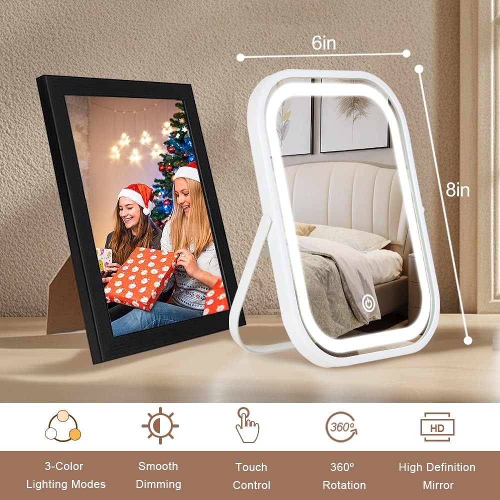 Travel Makeup Mirror with Lights Portable Folding LED Vanity Mirror Dimmable