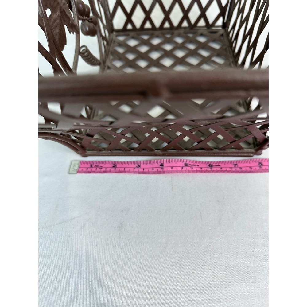 Cast Iron Decorative Basket Plant Holder Lattice Scroll Handle Rustic Planter