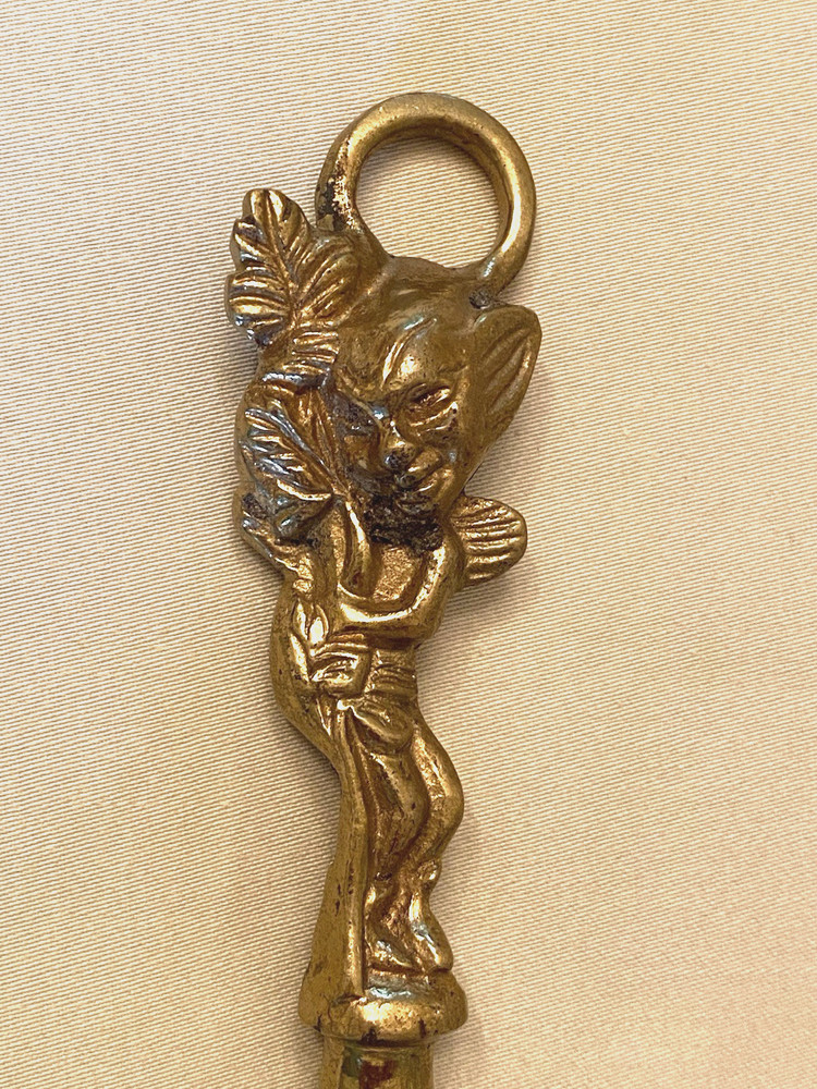 Vintage 1950's 4-Dimensional Brass PIXIE CORKSCREW with Hanging Ring