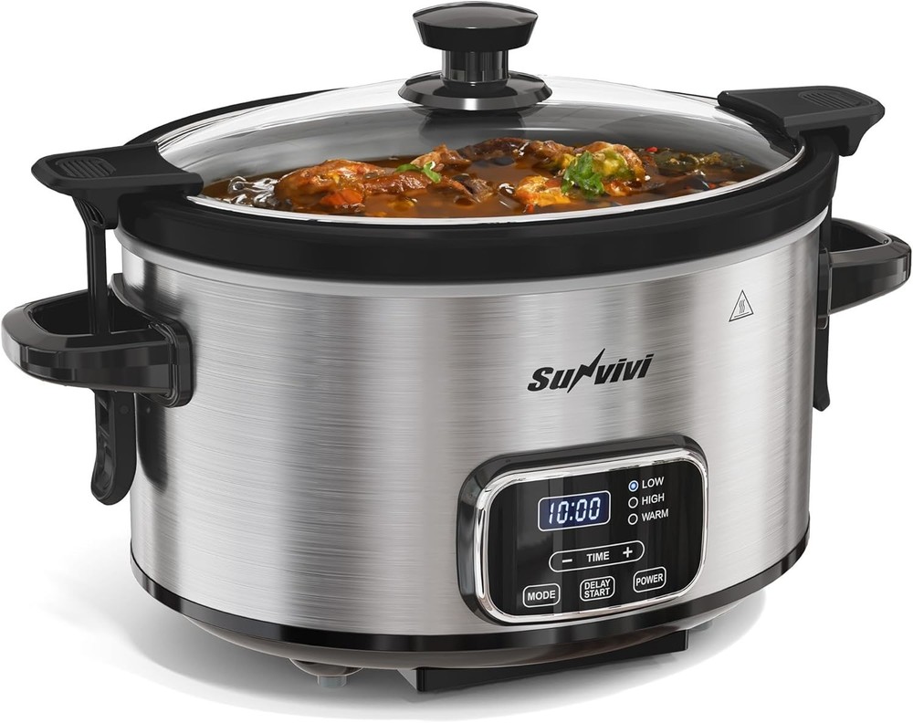 4QT Programmable Slow Cooker with Locking Lid, Removable Ceramic Pot, 3 Heati...