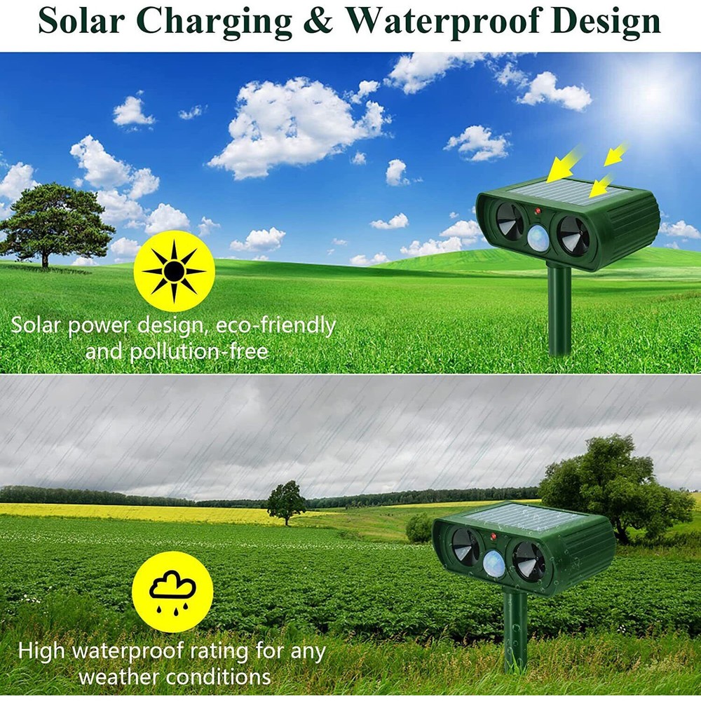 Solar Ultrasonic Bird Repellers Pest Control Scarer Deterrent Fox Motion Sensor