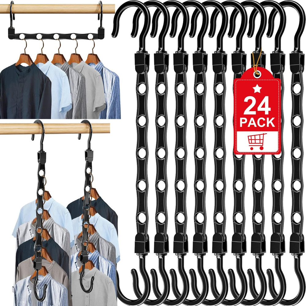24 Pack Hangers Space Saving Magic Space Saver Storage Smart Plastic Clothes Han