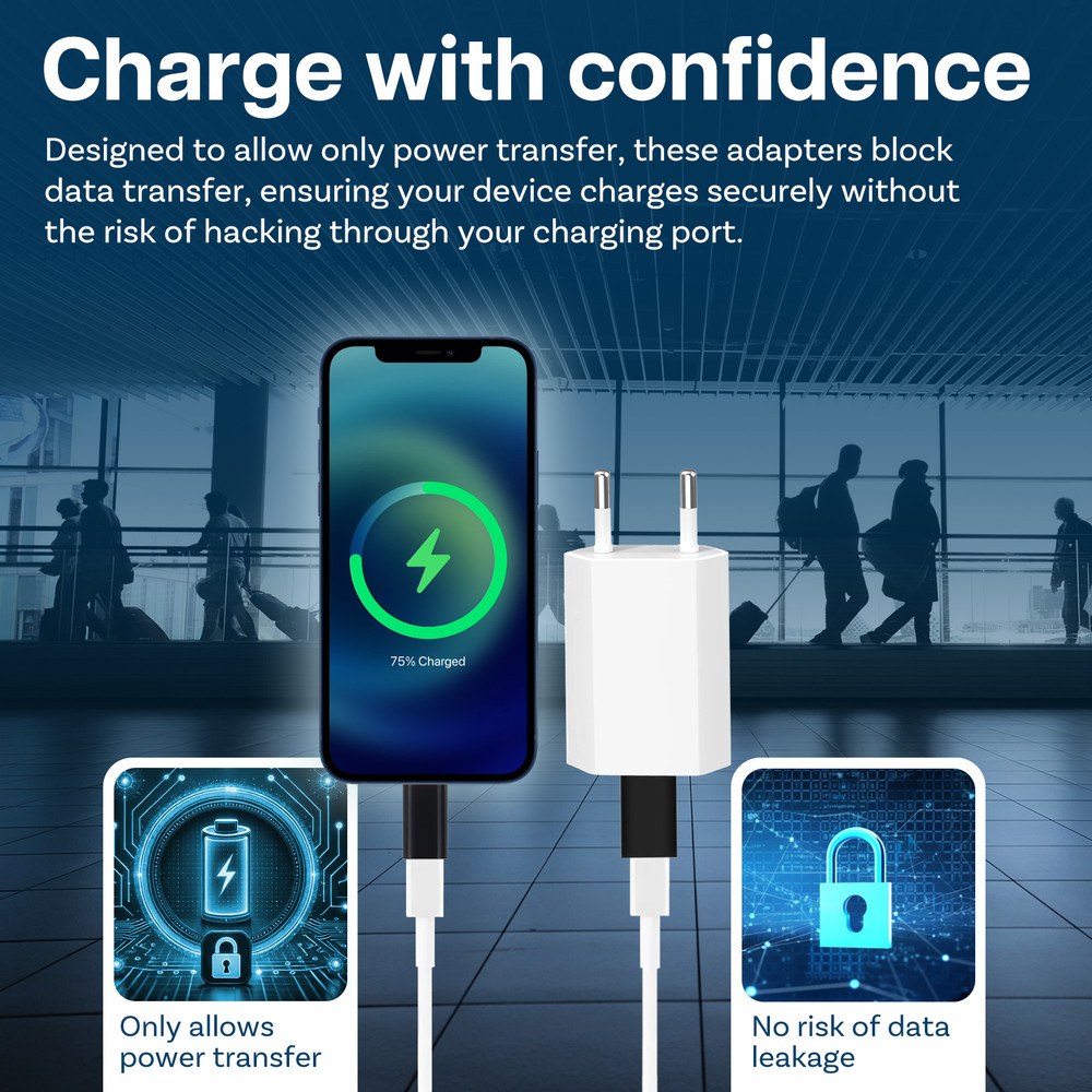 USB Data Blocker & USB-C Data Blocker [2 Pack] Protect for Juice Jacking Black