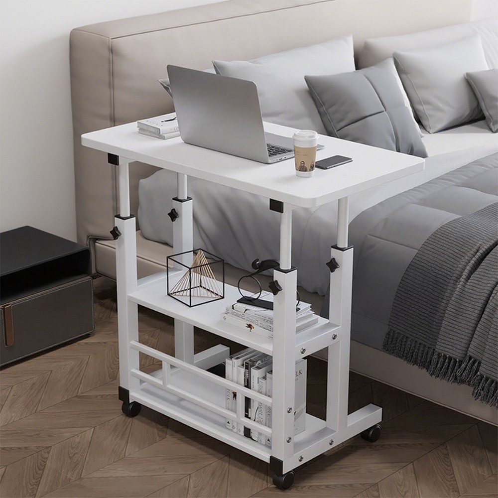 3 Tier Rolling Computer Desk Laptop Table Height Adjustable Study Table 60x40cm