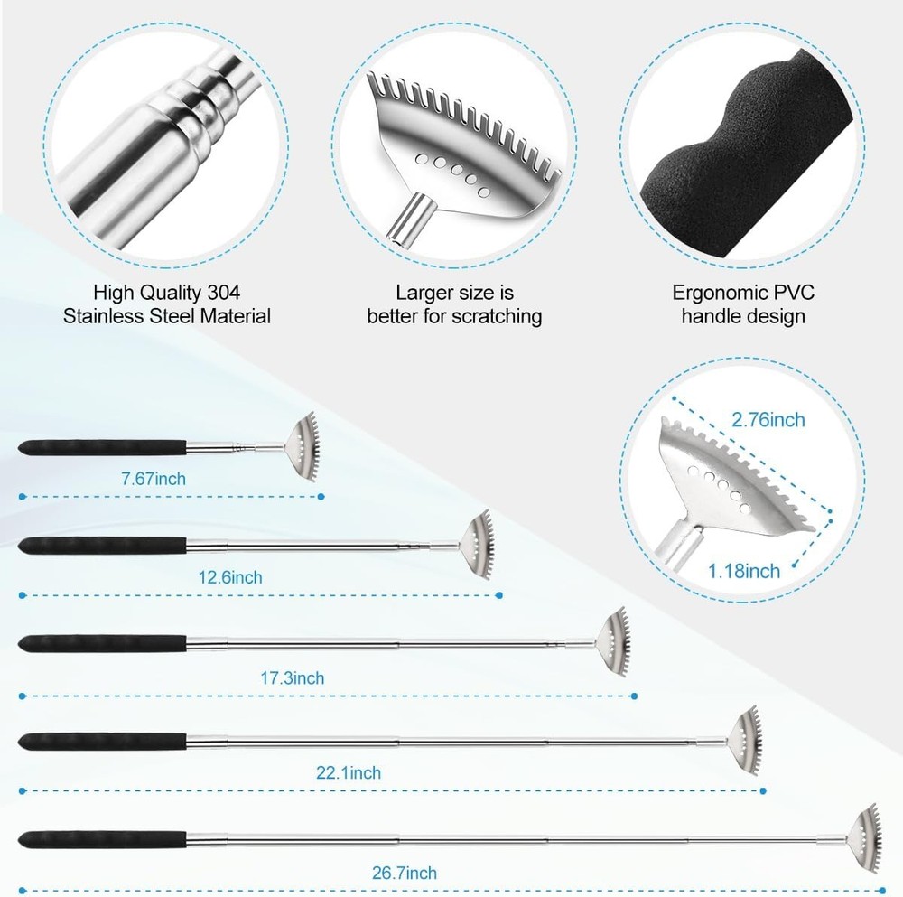 4Pcs Different Back Scratcher Extendable Massager Tool with Rubber Black