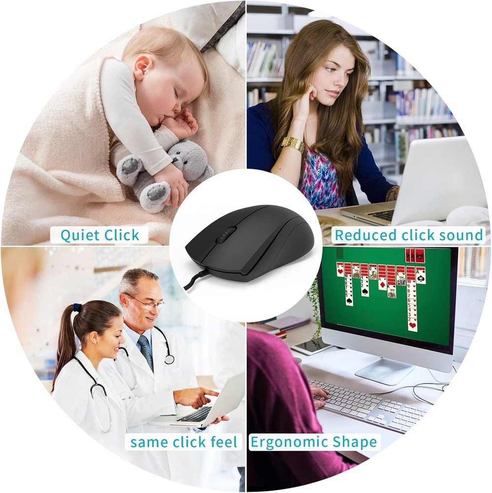 Silent Optical Computer Mouse for Chromebook Notebook PC USB Black UltraSoftX2