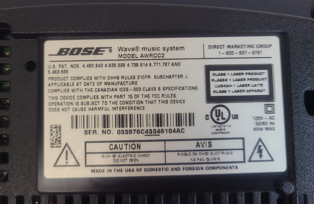 Bose Wave Music System AWRCC2 Only Tested For Power NO REMOTE