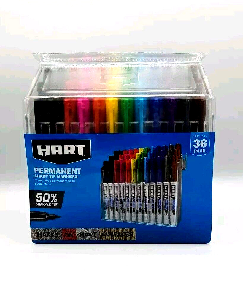 Hart Permanent Sharp Tip Markers Multi Color 36 Pack Set