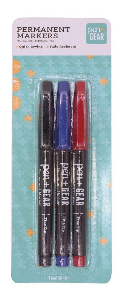 2 Packs PEN+GEAR Permanent Markers, Fine Point, Assorted Colors 3 Count per Pack