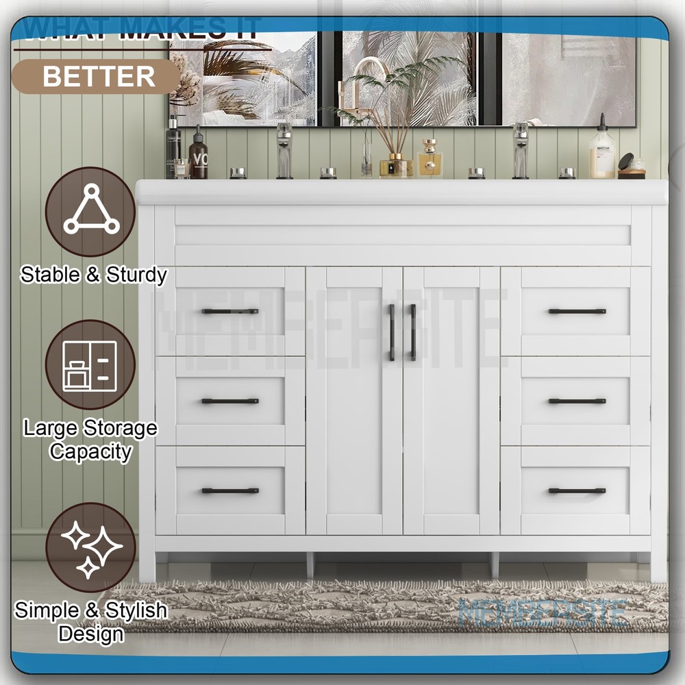 47.3" Bathroom Vanity Double Ceramic Sinks Storage Cabinet Bathroom Freestanding