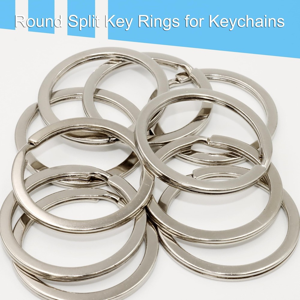 Key Rings - 1.25" (32mm) 50Pcs Flat Split Keychain Bulk Heavy Large, Silver
