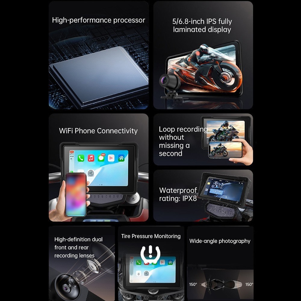Motorcycle Navigation Display Screen for For Carplay with Tire Pressure Sensor
