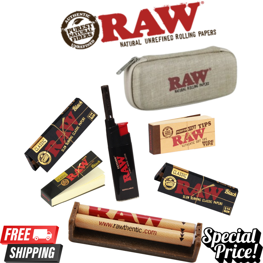 RAW 79mm Roller w/Tips Cone Wallet RAW Black Classic Paper & RAW Lighters Kit