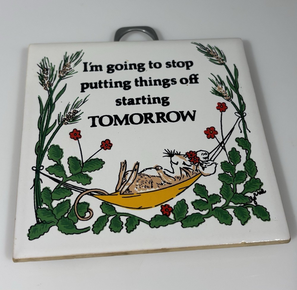 Ceramic Tile Trivet With Mouse Sleeping