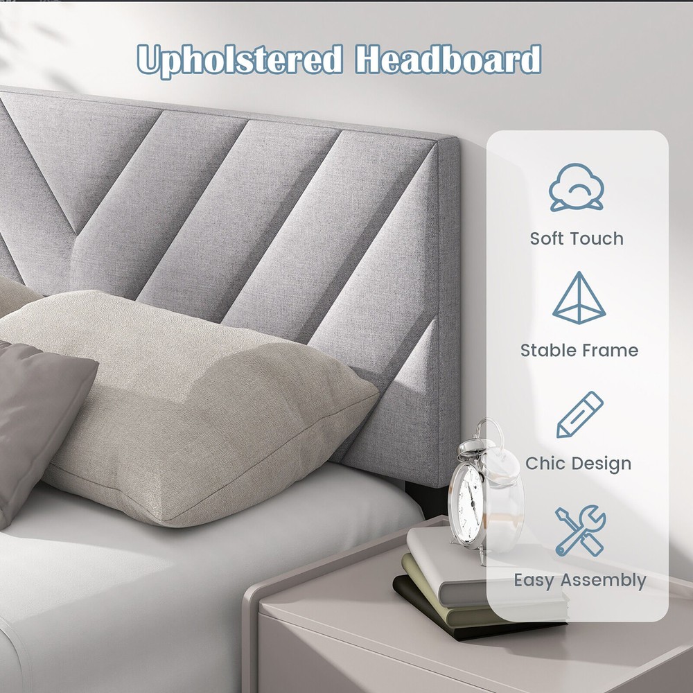 Linen Fabric Upholstered Headboard Rectangular Headboard w/ Solid Wood Legs