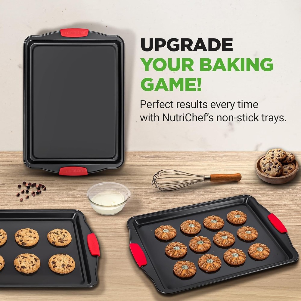NutriChef 3-Piece Large Nonstick Cookie Sheets for Baking (Open Box)