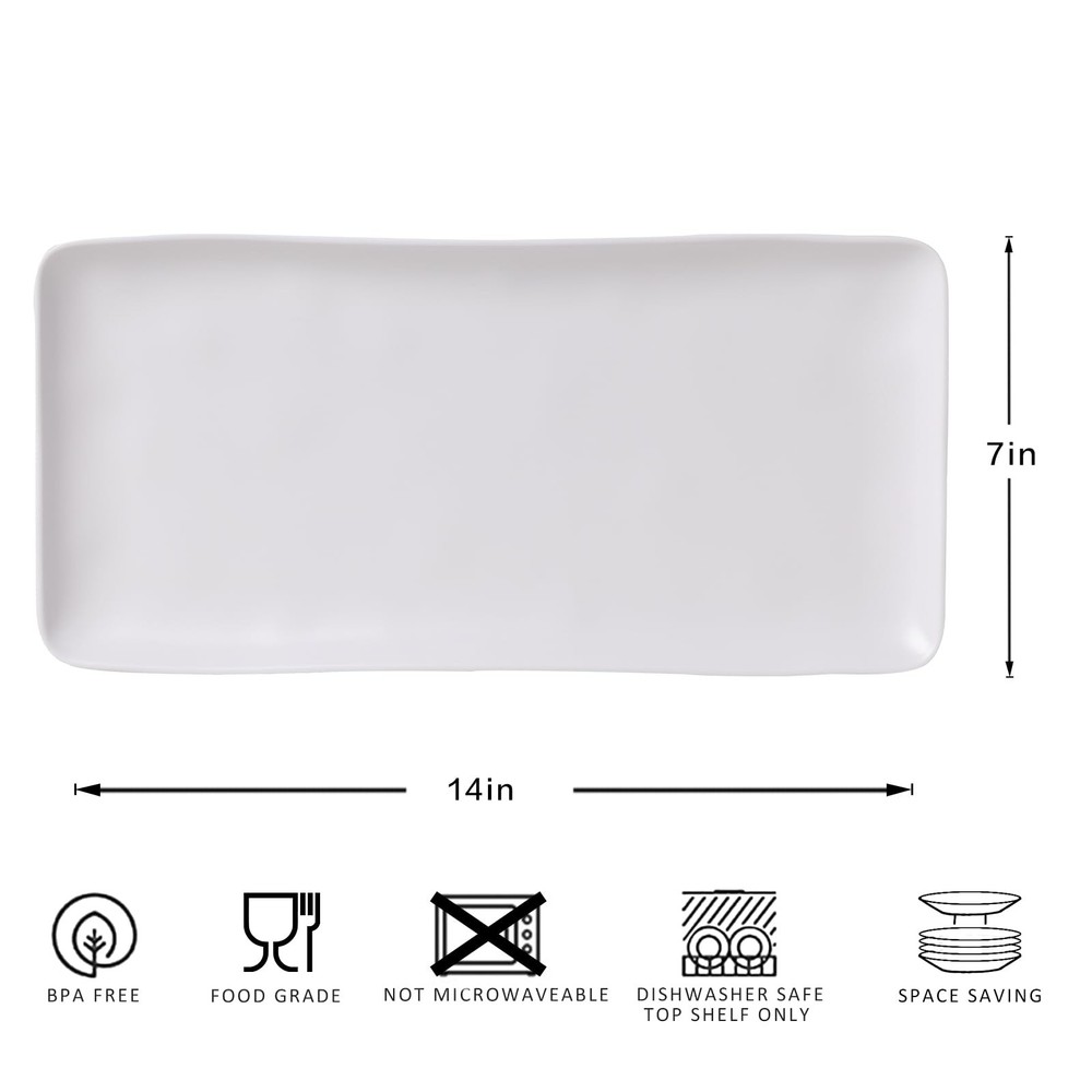 ZAROCRUS White Melamine Rectangular Serving Platters, Set of 4, 14"x7"