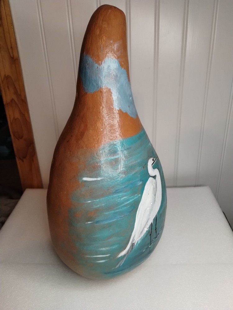 Large Hand painted Crane On Gourd 16"