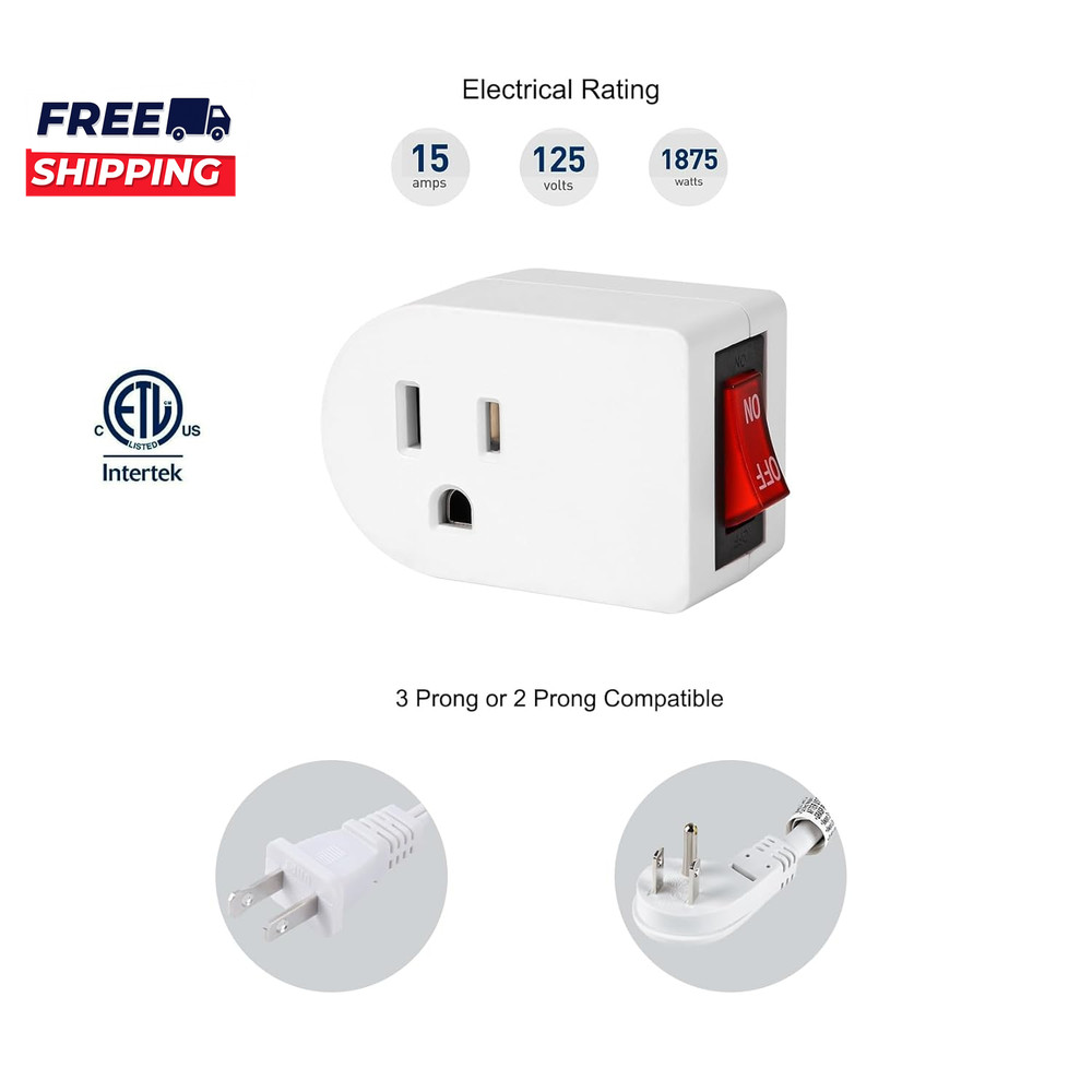 Grounded Outlet with on off Switch Single Power Adapter Outlet Switch